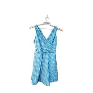 Lands End nwt swimsuit womens 14 blue gingham tummy control surplice dress